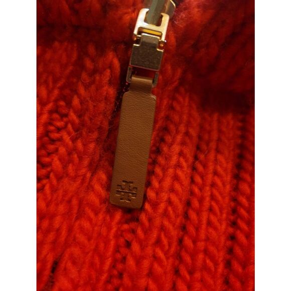 NWT Tory Burch Sweater Women's Large Vibrant Red Wool Dickie Zip Front - Picture 5 of 6